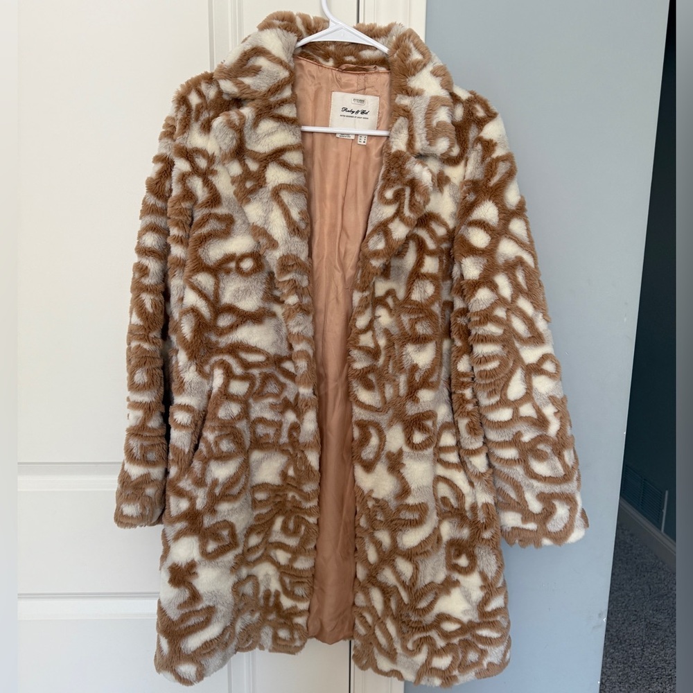 Anthropologie Cream and Brown Teddy Jacket